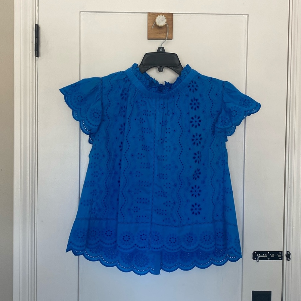 Jennifer & Grace Blue Eyelet Lace Style Top (XL But fits like S/M)